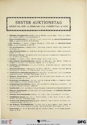 Erster Auktionstag: Dienstag, den 23. Februar 1904, vormittag 10 Uhr (Nr. 1-181)