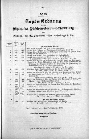 Tages-Ordnung. No. 18. (259-271), 22. September 1909