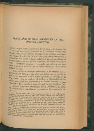 Veinte años de gran alcance en la vida política argentina
