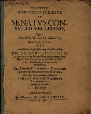 Disp. iur. de senatus consulto Velleiano