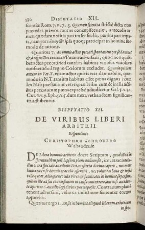 Disputatio XII. De Viribus Liberi Arbitrii