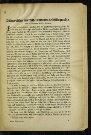 Pädagogisches aus Wilhelms Wundts Selbstbiographie