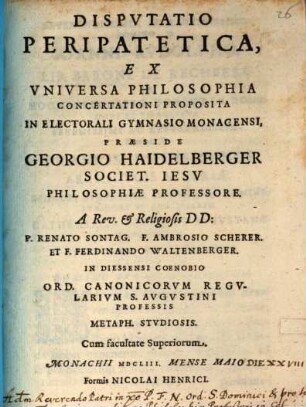 Dispvtatio Peripatetica, Ex Vniversa philosophia