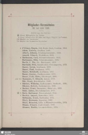 Mitglieder-Verzeichniss für das Jahr 1886
