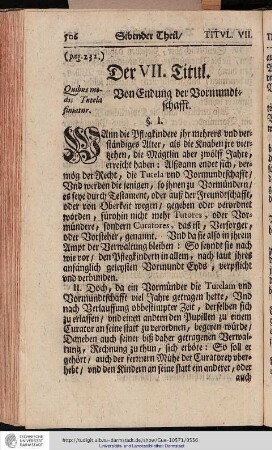 Der VII. Titul. Von Endung der Vormundtschafft