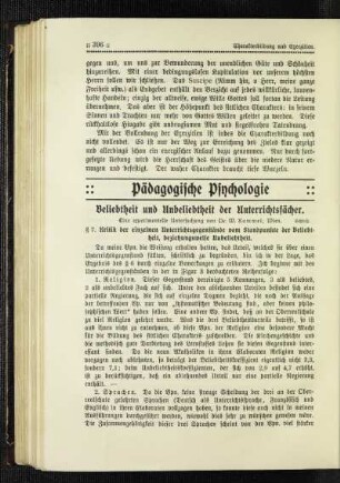 Beliebtheit und Unbeliebtheit der Unterrichtsfächer : eine experimentelle Untersuchung ; Schluß