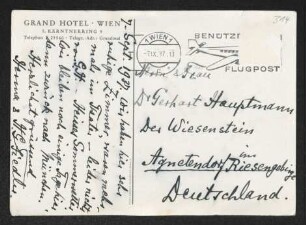 Brief von Hermann Georg Fiedler und Herma Fiedler an Gerhart Hauptmann und Margarete Hauptmann