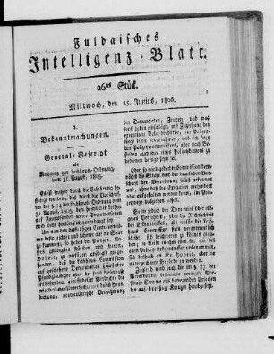 26tes Stück, Ausgabe vom 25. Junius 1806