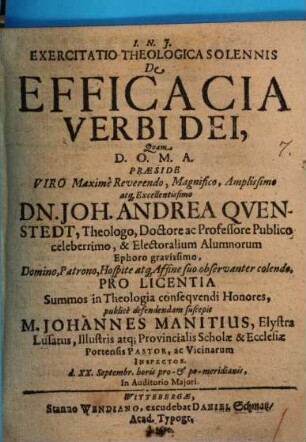 Exercitatio theol. sol. de efficacia verbi Dei