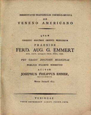 Diss. inaug. chem. med. de veneno Americano