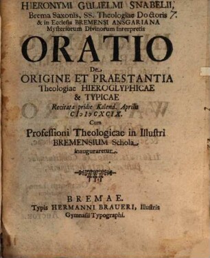 Oratio de origine et praestantia theologiae hieroglyphicae et typicae