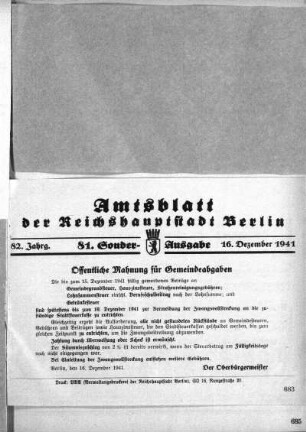 81. Sonderausgabe, 16. Dezember 1941