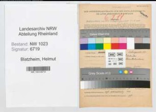 Entnazifizierung Helmut Blatzheim , geb. 11.02.1904 (Beamter)