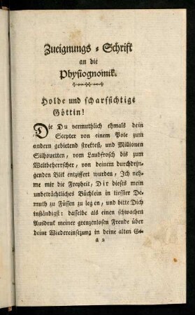 Zueignungs-Schrift an die Physiognomik.