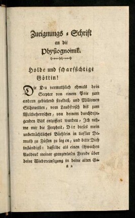 Zueignungs-Schrift an die Physiognomik.