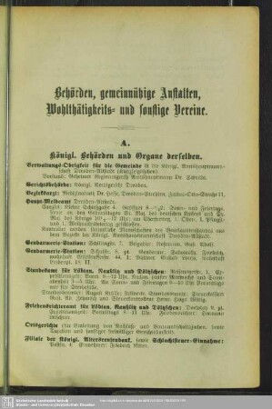 Behördenverzeichnis : Behörden, gemeinnützige Anstalten, Wohlthätigkeits- und sonstige Vereine
