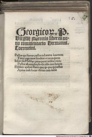 Georgicor[um] P. Virgilij Maronis liber