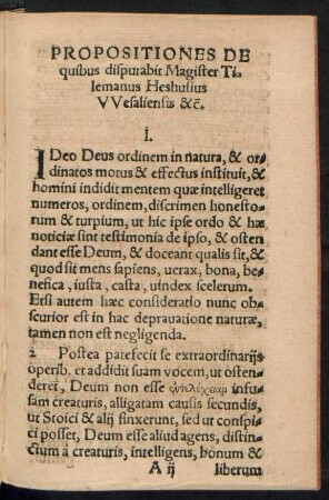 Propositiones De quibus disputabit Magister Tilemanus Heshusius Wesaliensis &c.