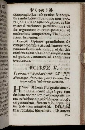 Discursus V. Probatur authoritate SS. PP. aliorùmque Autborum, ...