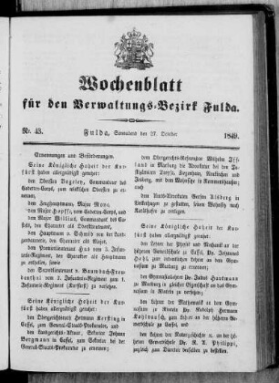 Nr. 43, Ausgabe vom 27. Oktober 1849
