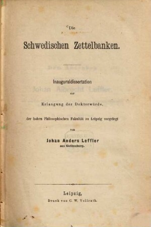 Die Schwedischen Zettelbanken : Inaug. Dissert.