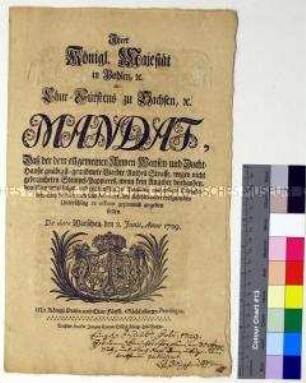 Mandat von Friedrich August I. Kurfürst von Sachsen betreffend die Verwendung eines Anteils der Strafgebühr zur Unterstützung von Armen- und Waisenhäusern