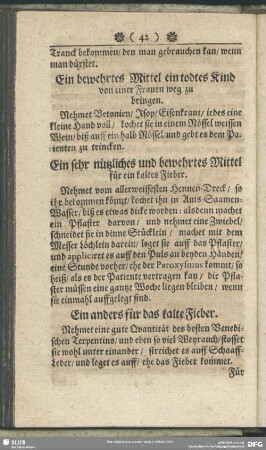 Ein sehr nützliches und bewehrtes Mittel für ein kaltes Fieber
