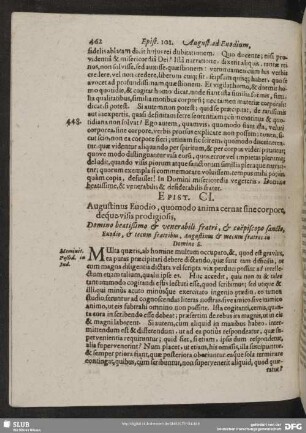 Epist. CI. Augustinus Euodio, quomodo anima cernat sine corpore, deque visis prodigiosis