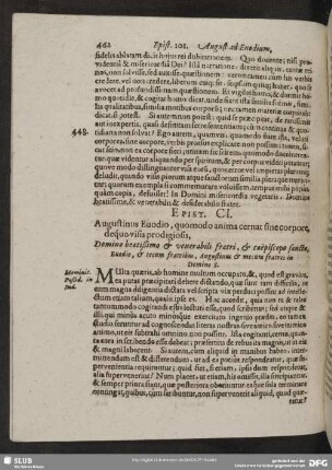 Epist. CI. Augustinus Euodio, quomodo anima cernat sine corpore, deque visis prodigiosis