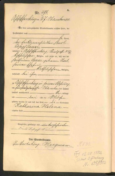 Standesamtsbuch der Stadt Aschaffenburg: Geburten 365/1900 - 184/1901