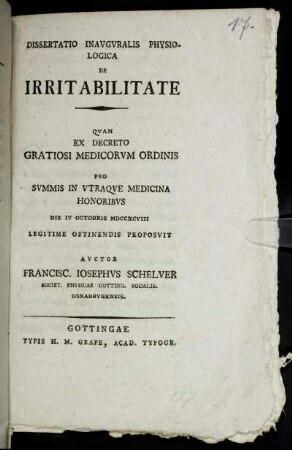 Dissertatio Inavgvralis Physiologica De Irritabilitate