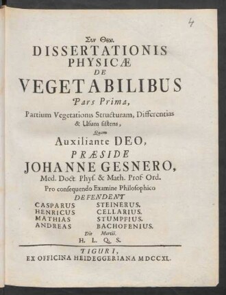 Ps. 1: Partium Vegetationis Structuram, Differentias & Usum sistens
