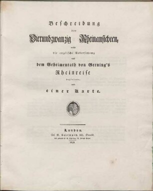 Beschreibung der vierundzwanzig Rheinansichten, welche die englische Uebersetzung nach dem Geheimenrath von Gerning's Rheinreise begleitete