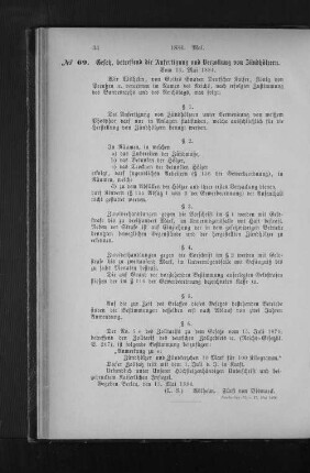 No. 69. Gesetz, betreffend die Anfertigung und Verzollung von Zündhölzern.