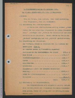 Protokoll Vorstandssitzung November 1921