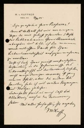 Briefe von Moritz von Kuffner an Karl Schwarzschild, Wien, 26.10.1905 - 7.9.1906