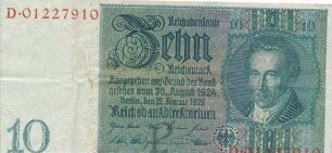 Zahlungsmittel / Reichsbanknote / Zehn Reichsmark