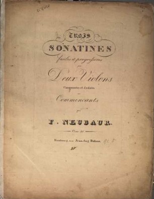 Trois sonatines faciles et progressives pour deux violons : oeuv. 35