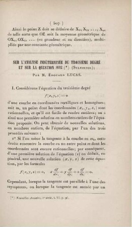Sur l'analyse indéterminée du troisième degré et sur la question 802.