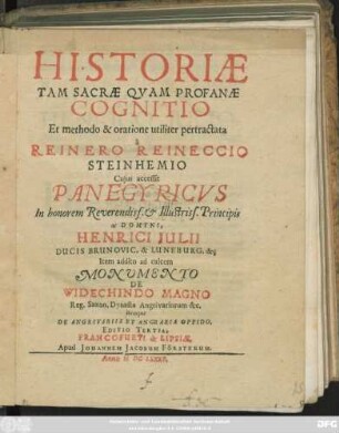 Historiae Tam Sacrae Quam Profanae Cognitio Et methodo & oratione utiliter pertractata
