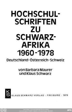 1979: Hochschulschriften zu Schwarz-Afrika : Deutschland, Österreich, Schweiz