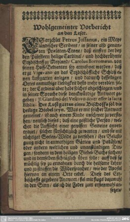 Wohlgemeinter Vorbericht an den Leser
