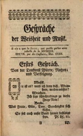 Sieben Gespräche der Weisheit und Musik : samt zwo Beylagen