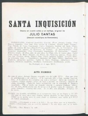1922004800: Santa Inquisición : drama en cuatro actos y un epílogo