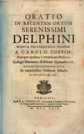 Oratio In Recentem Ortum Serenissimi Delphini