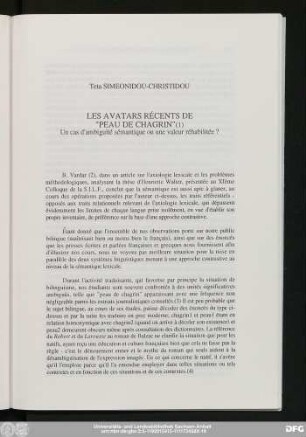 Teta Simeonidou-Christidou Les Avatars Récents De "Peau De Chagrin" Un cas d'ambiguïté sémantique ou une valeur réhabilitée?