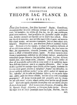 ACADEMIAE GEORGIAE AUGUSTAE PRORECTOR THEOPH. IAC. PLANCK D. C V M SENAT V.
