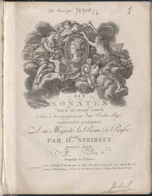 SIX SONATES POUR LE PIANO FORTE Avec Accompagnement d'un Violon obligé, COMPOSÉES et DEDIEES A sa Majesté La Reine de Prusse PAR D. STEIBELT OPERA XXVII. ... Prix 6.lt Propriété de l'Editeur, 2. Es-Dur