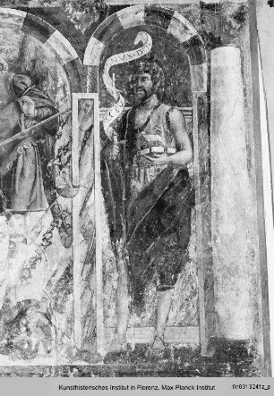Freskiertes Triptychon: Erzengel Michael zwischen den Heiligen Valerian und Johannes dem Täufer