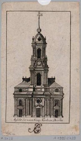 Die Turmfront der neuen Kreuzkirche von Westen, Fassadenaufriss